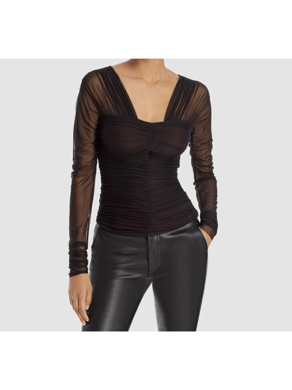 A.L.C. Jackie Black Mesh V Neck Long Sleeve Top Size S